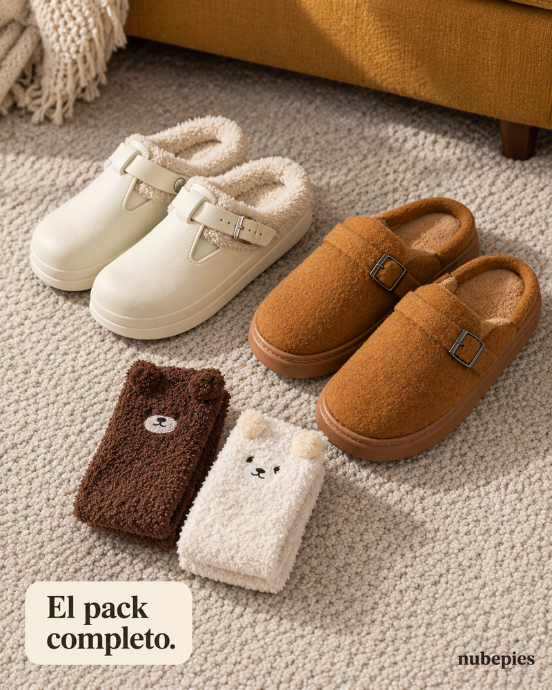 Pack Nube · 2 pares de zapatillas + 2 pares de calcetines osito